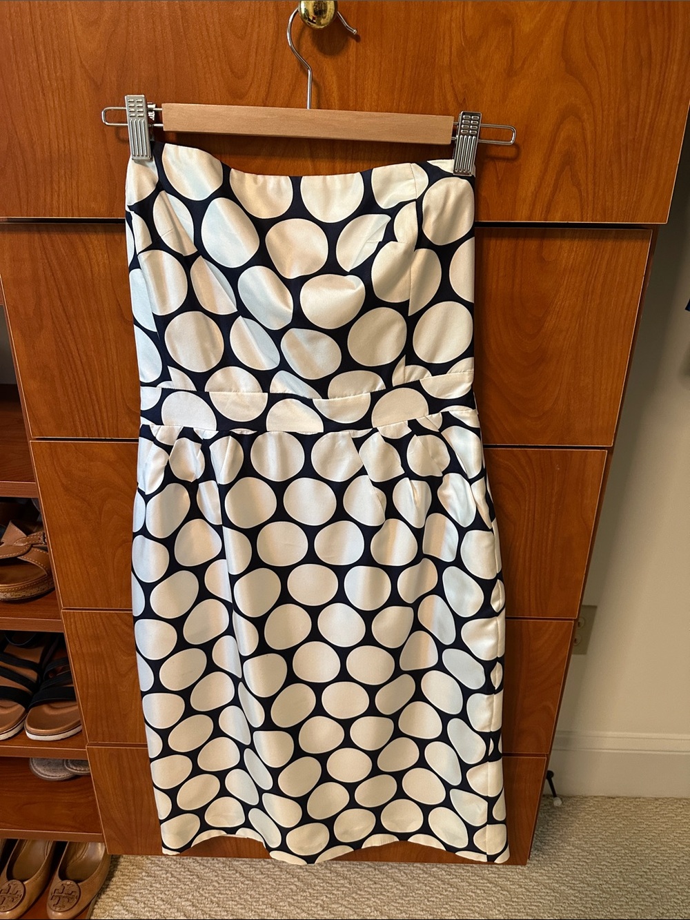 Banana Republic Navy and White Strapless Polka Dot Sheath Dress